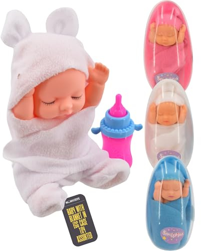 Electoys Toy Doll with Soft Blanket Wrap and Feeding Bottle Small Handheld Comfort Toy for Imaginative Role Play Nurturing Behaviour Children Years Snugglekins Range
