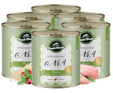 Pauls Beute Schlemmertopf Nr. 4 mit Huhn 82% ❘ 6 x 800g ❘ Hundefutter nass getreidefrei ❘ Single Protein ❘ Nassfutter mit Preiselbeeren, Leinöl & Reis ❘ Ohne Gluten, Laktose & Zusatzstoffe