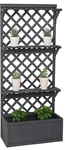 Mendler Hochbeet HWC-P69 177x77x33cm Holz - anthrazit-grau | Pflanz-/Blumenkasten, Pflanzkübel, Rankgitter, Spalier, Ablagefläche, FSC®