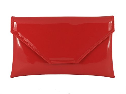 LONI stilvolle großen Umschlag Patent Clutch Bag/Schultertasche Hochzeit Partei Prom Tasche in leuchtend rot