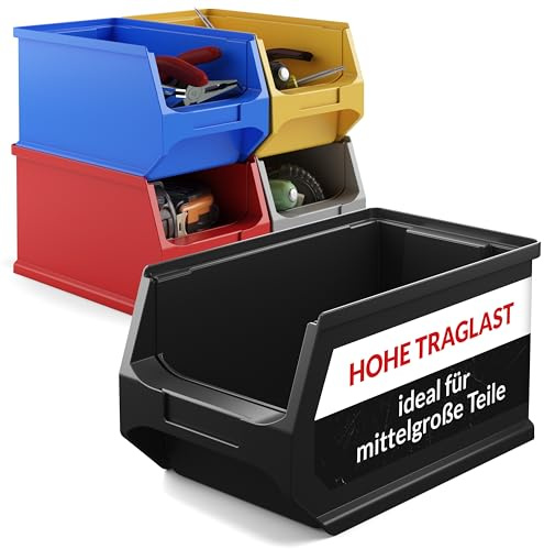 aidB Sichtlagerbox 235x145x125mm – ESD-Sortierboxen für Kleinteile – Leitfähige Lagerbox für Werkstatt & Gewerbe – Kleinteilmagazin offene Front – Antistatischer Sortimentskasten – Gr. 3.0 - Schwarz