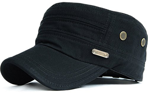 Kuyou Unisex Army Military Flat Cap Vintage Cotton Baseballmütze Kappe, 002Schwarz, Einheitsgröße