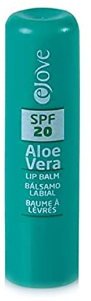 Ejove Aloe Vera Lippenstift SPF20 4 g | Farbloser Lippenschutz mit UV-Schutz | Feuchtigkeitspflege für trockene und rissige Lippen | Lippenpflege für die ganze Familie