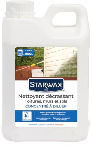 STARWAX - Pulitore per tetti, muri, pavimenti esterni - Superpotente - Pulisce grassi, fuliggine e Verdisature - Compatibile con idropulitrici - Made in France - 2L - 1000m²
