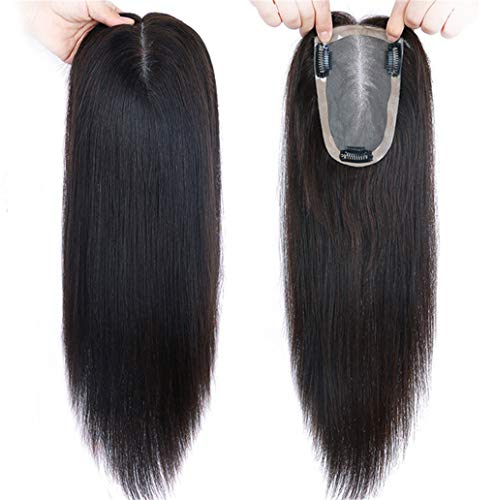 100 % Echthaar-Aufsatz, handgeknüpft, zum Anklippen, Mono-Kopf, Perücke für Damen, 40,6 cm, Schwarz