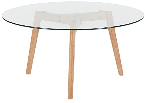 Beliani Mesa de Centro Transparente Redonda con Tablero de Cristal 3 Patas de Madera Clara Minimalista escandinavo Minnesota