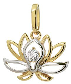 NKlaus Lotus Blume Kettenanhänger 333 8 Karat Gold gelbgold 17x11mm Damen Zirkonia weiß 9216