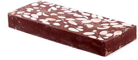 Turrón de Chocolate con Almendras Grande en 500 gramos. Producción Limitada (pueden agotarse) – Principales ingredientes: Almendra (40%), leche (11%), azúcar, Cacao (19% mínimo) -