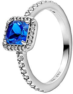 PANDORA Blauer Quadratischer Funkelnder Strahlenkranz Charm Silber Größe 54