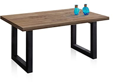duehome | Loft, Mesa Fija de Comedor, Mesa para Salon, Acabado en Roble Boreal y Negro, Medidas: 160 cm (Largo) x 100 cm (Ancho) x 76 cm (Alto)