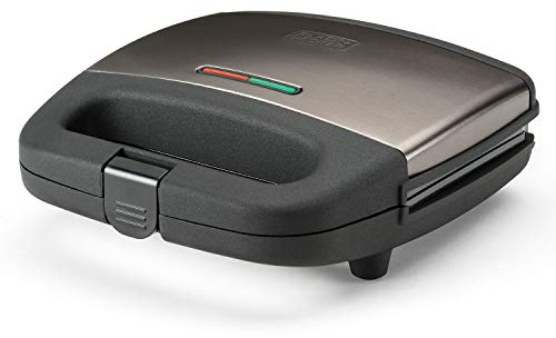 BLACK+DECKER BXSA750E - Grill électrique 750W, sandwich et croque monsieur, Plaques anti-adhésives, Voyant lumineux prêt à l'emploi, Inox finition anti-traves de doigts