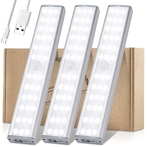 Meromore Schrankbeleuchtung mit Bewegungsmelder, 30 er LED Wiederaufladbar Schranklicht, USB Nachtlicht für Küche, Kleiderschrank, Treppe (3 PACK)