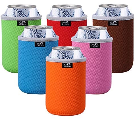 TAGVO Can Cooler Sleeves, Insulated Beer Can Sleeve Covers Easy-On Can Cooler Set of 6 - Assorted Colour, Machine Washable, Durable, Neoprene with Stitched Fabric Edges