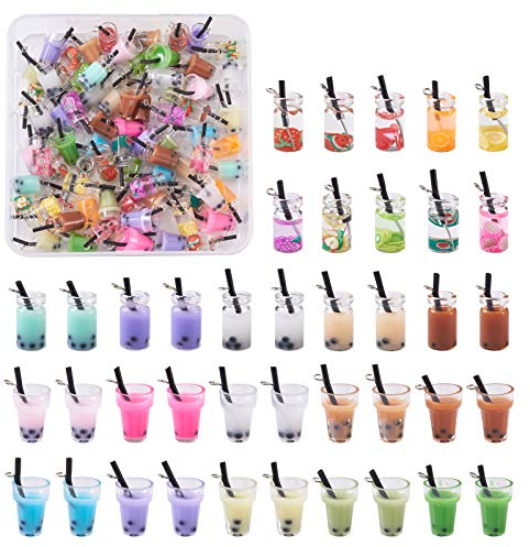Craftdady Lot de 100 mini breloques en résine en forme de bouteille de thé au lait, figurine de thé aux fruits, colliers, boucles d'oreilles, pendentifs pour loisirs créatifs, porte-clés, décoration