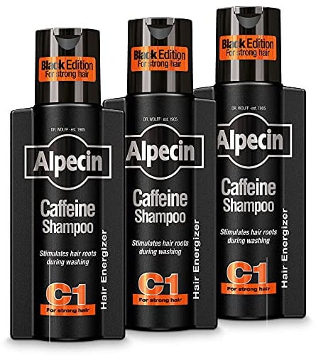 Alpecin C1 Black Shampoo pour hommes avec un nouveau parfum 3x 250ml | Pour une croissance naturelle et forte des cheveux