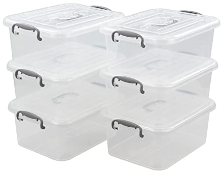 Afromy 6-Pack 8 L Storage Boxes, Plastic Latch Box with Lid/Handle, Clear