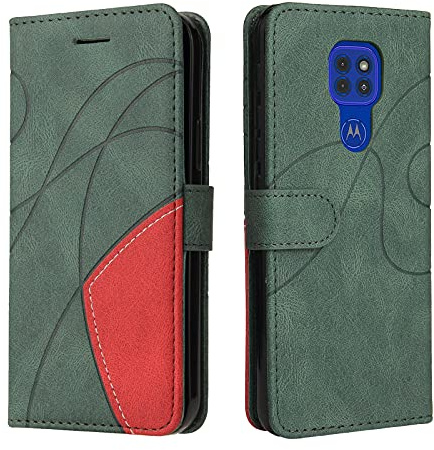 Fatcatparadise Kompatibel mit Motorola Moto G9 Play/Moto E7 Plus Hülle, Leder PU Brieftasche Handyhülle Flip Case Silikon Bumper Schutzhülle. Lederhülle mit Kartenfächern und Standfunktion (Grün)