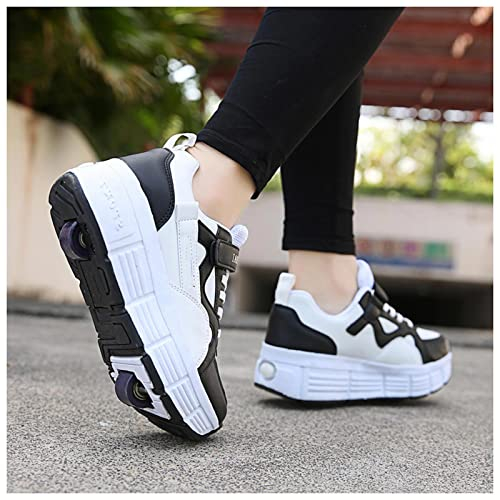 XRDSHY Rollschuhe Outdoor Sneakers Skateboard Schuhe Schuhe Mit Rollen Kinder Sportschuhe Turnschuhe Für Jungen Mädchen Schuhe Mit Rädern Einziehbares Technisches,Black-EU35