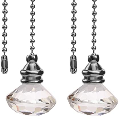 EMSea 2pcs Light Pull Chain Pull Cord Handle Chain Extension Beaded 30cm Crystal Diamond Pull Chain for Bathroom Toilet Light/Ceiling Light Fan
