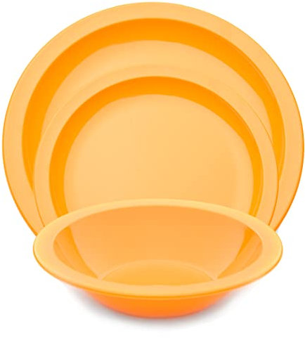 Harfield 3 Piece Tableware Set Dining Plates & Bowl Virtually Unbreakable Reusable Polycarbonate (Yellow)