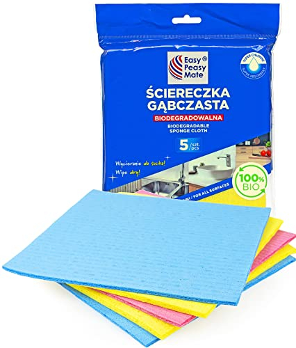 Easy Peasy Mate Sponge Cloth for Washing Up - Super Absorbent Sponge & Kitchen Cloth - Eco Friendly Cellulose Sponge & Dish Cloths for Kitchen Pack of 5 Size 16 x 18 cm