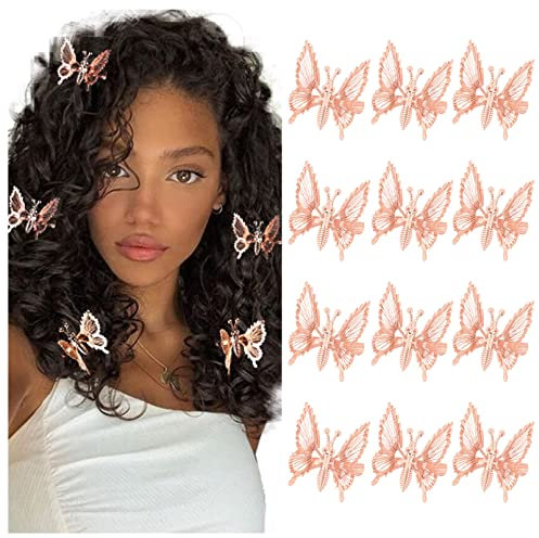 DEEKA 12 fermagli a farfalla in movimento 3D in metallo dorato ali mobili farfalla accessori per capelli 90s fermagli per capelli per donne e ragazze -oro rosa