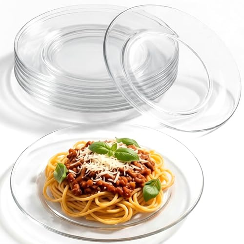 WUWEOT 8 Pack Glass Dessert Plates, 7.5 / 19cm Clear Salad and Appetizer Plates, Snack Fruit Dinner Serveware, Dishwasher Safe