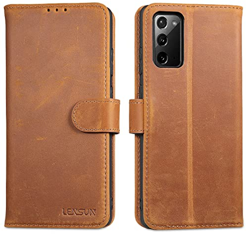 LENSUN Echtleder Hülle für Samsung Galaxy Note 20 Ultra, Handyhülle [Echtes Leder] [Kartenfach] RFID Handytasche Lederhülle für Galaxy Note 20 Ultra 5G - Vintage Braun