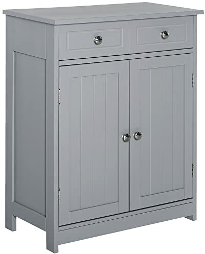 kleankin Meuble de Salle de Bain Autoportant Meuble de Salle de Bain 2 Portes 2 Tiroirs - 60 x 30 x 75 cm - Gris