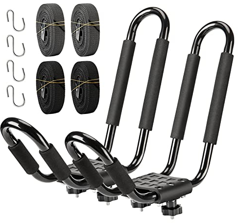 Barre de Toit Universelle pour Kayak, Barre en J Pliable pour canoë, Sup, Kayaks, Planche de Surf et Planche de Ski sur Toit SUV, Voiture et Camion