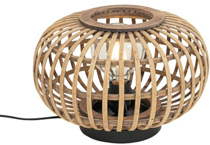 Qazqa - Orientalisch Orientalische Nachttischlampe | Tischleuchte I Tischlampe I Lampe I Leuchte schwarz mit Bambus - Amira I Wohnzimmer I Schlafzimmer - Bamboo Rund - LED geeignet E27