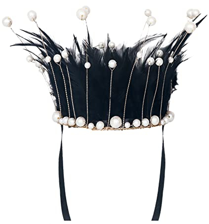 keland Romantische Goth Feder Tiara Perlen Krone Halloween Cosplay Kostüm (Schwarz)
