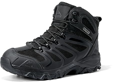 NORTIV 8 Men's Waterproof Hiking Boots,All Black,8