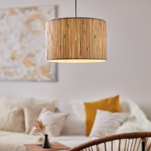 Lightbox Hängelampe mit Seegras Schirm und kürzbarem Kabel - 120 cm Höhe - Ø 35 cm - Boho Pendelleuchte - E27 Fassung, max. 52 W - für das Esszimmer - aus Metall/Seegras - in Hellbraun