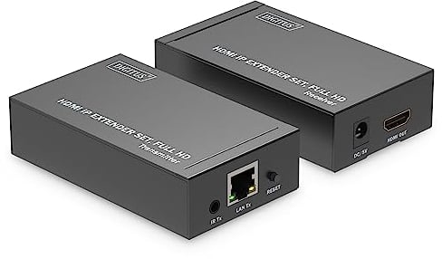 DIGITUS HDMI IP Extender Set, Full HD (1080p/60Hz), 120m Reichweite, Schwarz