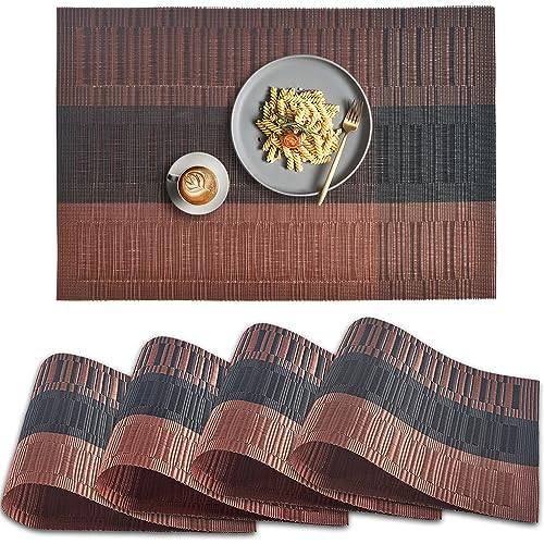 homEdge PVC-Platzsets, rutschfest, hitzebeständig, waschbar, Vinyl, 4 Stück, Ombré-Braun, Schwarz