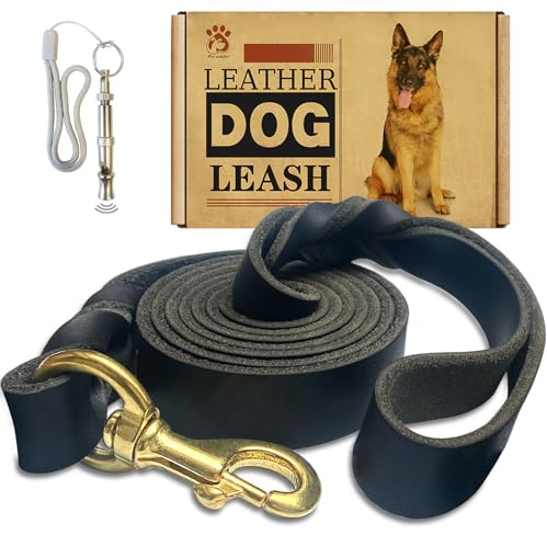 Hundeleine aus Leder, 1,8 m x 2,5 cm, robust, geflochtenes Echtleder, weich und bequem für große Hunde, mittelgroße und kleine Hunde, Schwarz, 1,8 m x 2,5 cm