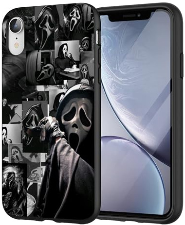 PINPNPZ Compatible with iPhone XR Case - Horror Scream Death Skull Black Collage Protective Case with Unique Design for Women Girls Shockproof Cover Case
