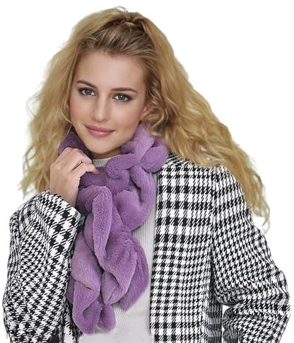 Lina & Lily Damen Winter Schal Halswärmer mit Rüschen aus Kunstpelz Fell (Lavendel)