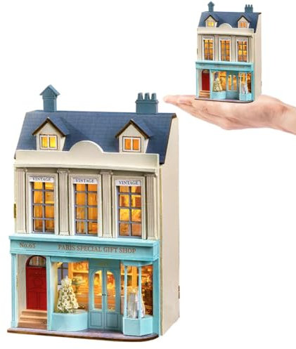 Puppenhaus DIY Miniatur-Holzmöbel-Set, handgefertigtes Mini-Puppenhaus mit LED, Maßstab 1:24, kreatives Holzhandwerk-Spielzeug für Erwachsene, Freunde, Liebhaber, Geburtstagsgeschenk (Geschenkladen)