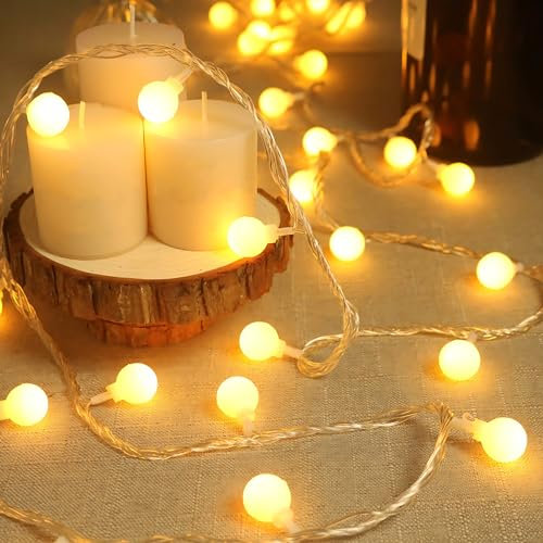LiyuanQ Globe String Lights, 4M 40LED Fairy Lights Battery Operated, String Lights 2 Modes Christmas Lights Waterproof for Bedroom Christmas Halloween Garden Birthday Party Patio Valentine Warm White