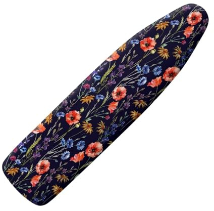 NETILGEN Iron Board Cover with Elastic Edges and Bottom Hook and Loop Protective Covers Resists Scorching Fits Boards up to 132 x 45cm, Floral Dark Blue