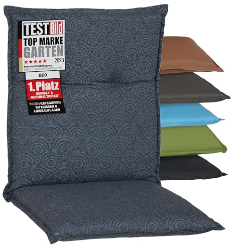 Beo Gartenstuhl-Auflagen Barcelona Niedriglehner 100 x 50 cm | Waschbare, UV-beständige Sitz-Kissen | Atmungsaktive Polster-Auflagen nach Öko-Tex Standard | dunkelblau Gemustert | Made in EU
