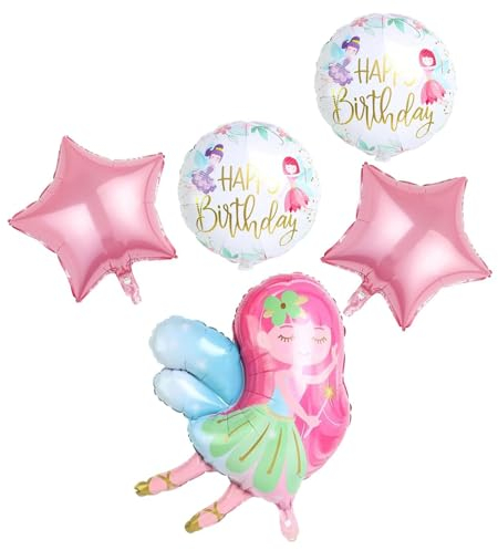 Fee Folienballon,5 Stück Happy Birthday Ballon Zauber Fee Themenballon Party-Deko Dekoration Geburtstagsdeko Kinder Happy Birthday Fee Ballon Jubiläum Motto Party Dekoration