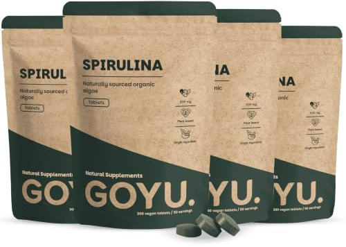 GOYU Bio Spirulina Presslinge 500 mg Tabletten Kombideal 4x 300 Tabletten - Algen - Spirulina Tabletten biologisch - Energie & Detox - Vegan - Ohne Zusatzstoffe - Laborgeprüft - 75 Tage Vorrat pro