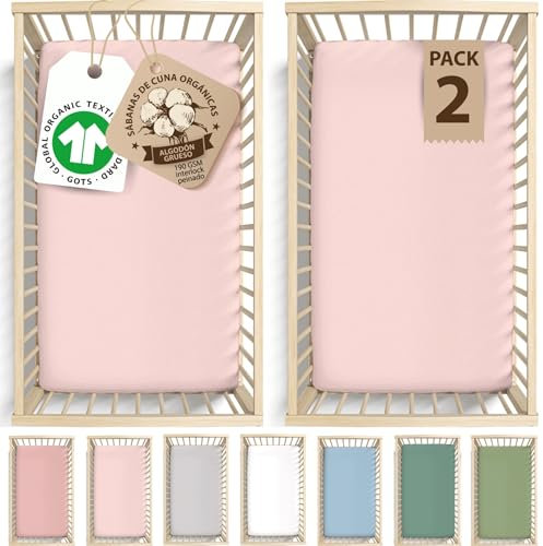 Bunnyjik Spannbettlaken 70x140 Baby – 2er Set GOTS Zertifiziert Bio-Baumwolle – Luftig & Kühlend – 190GSM Bio-Baumwolle, Bettlaken Kinderbett 70x140 Babybett Spannbettlaken – Interlock aus gekämmter