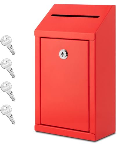 EIENHOSHI Metall-Spendenbox mit Schloss, Wandmontiert, Vorschlagsbox mit 4 Eisen-Schlüsseln, Rot, Geldabwurfbox mit Schlitz, 1-Pack