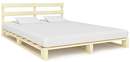 Hommdiy Kiefernholz Massiv Palettenbett Palettenmöbel Massivholzbett Bett Holzbett Futonbett Bettgestell Bettrahmen Einzelbett Natur,200 x 200 x 65 cm