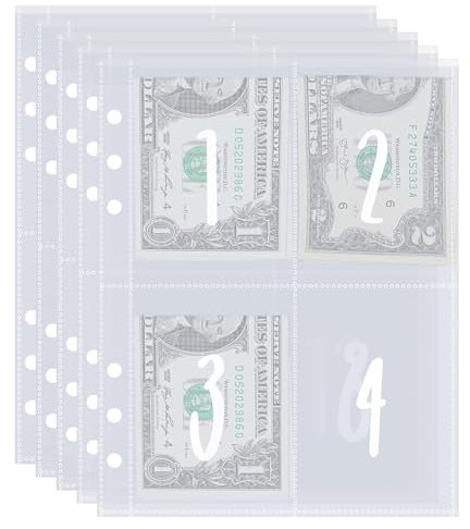 25 Stück 100 Envelope Binder Taschen A5 Budget Planner Zubehör 6-Loch Reißverschluss Ordner, Kunststoff Bindertaschen, Geld Umschläge für Spar Challenge Budget Binder (Weiße Nummer)