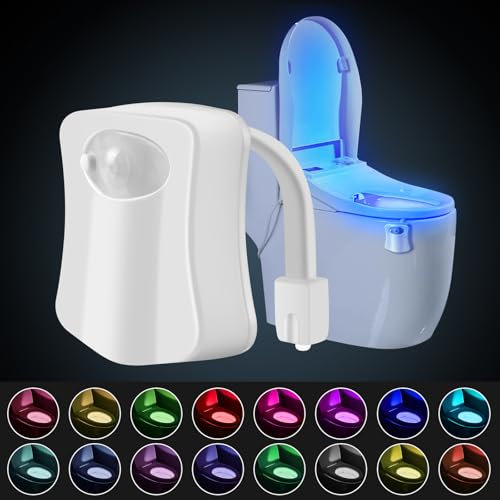 HOTUT Luce LED WC LED Lampada Notturne Igienici a Batteria, Luce Notturna a LED per WC con Sensore di Movimento, WC Luce Notturna 16 Colori Che Cambiano, WC Led Luce per Bagno e Toilette